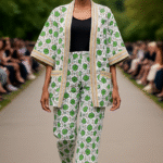 Green & Cream African Kimono Set Two Piece Ankara Elegance